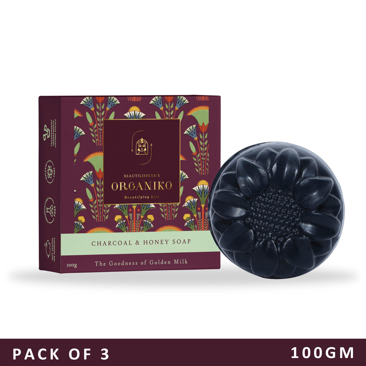 Pack of 3 Donkey Milk Charcoal and Honey Soap image 1